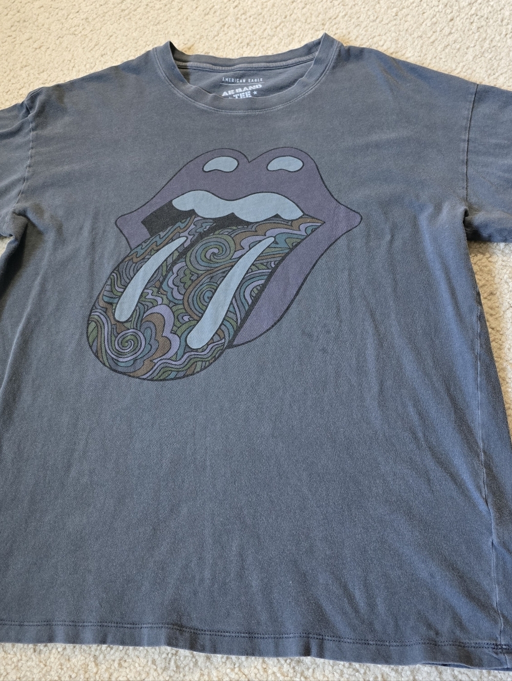 American Eagle Rolling Stomes Graphic Tongue Tee - Slate Blue Super Oversized S